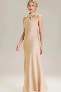Robe de demoiselles d'honneur longue sans manches couleur champagne