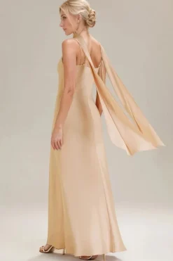 Robe de demoiselles d'honneur longue sans manches couleur champagne