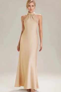 Robe de demoiselles d'honneur longue sans manches couleur champagne