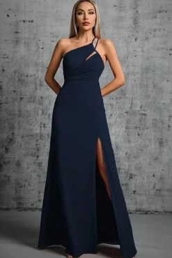 Robe de gala longue bleue marine avec fente
