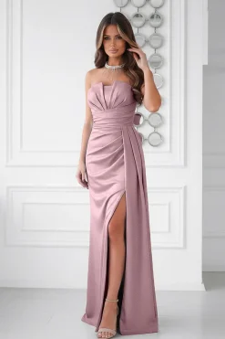 Robe de gala rose drapée longue