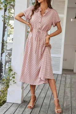 Robe de jour à pois fluide manches courtes