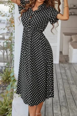 Robe de jour à pois fluide manches courtes