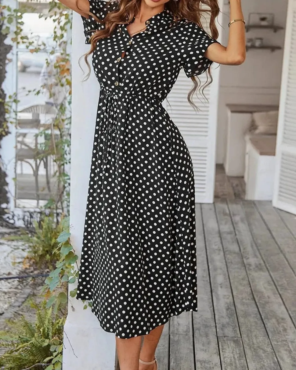 Robe de jour à pois fluide manches courtes