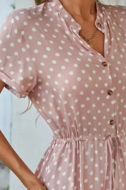 Robe de jour à pois fluide manches courtes