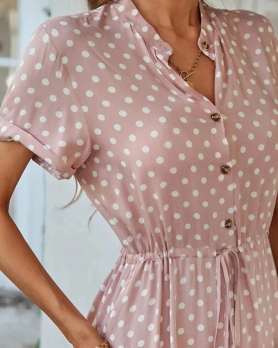 Robe de jour à pois fluide manches courtes