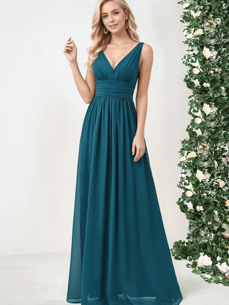 Robe demoiselle d'honneur bleue sarcelle longue