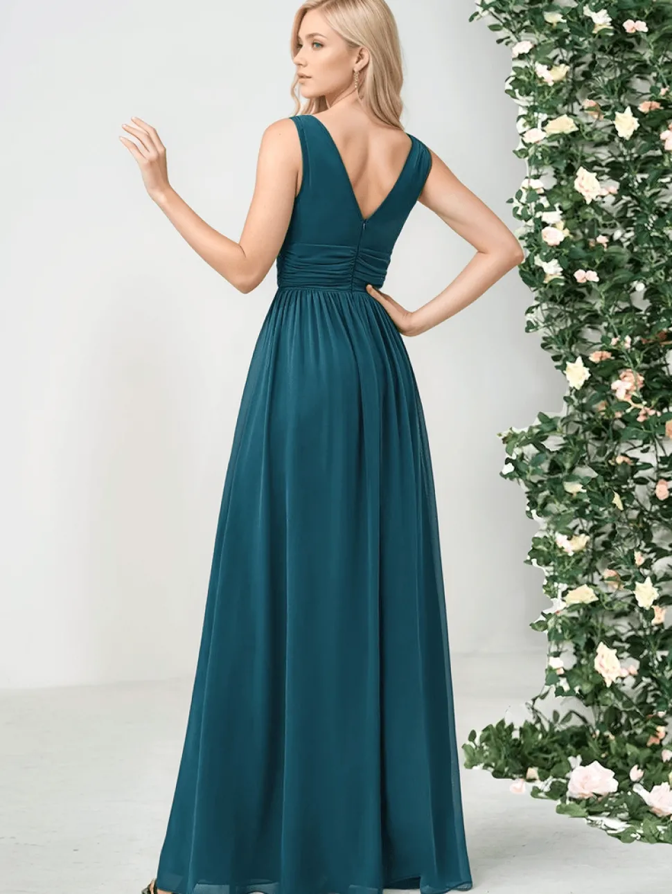 Robe demoiselle d'honneur bleue sarcelle longue