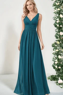 Robe demoiselle d'honneur bleue sarcelle longue