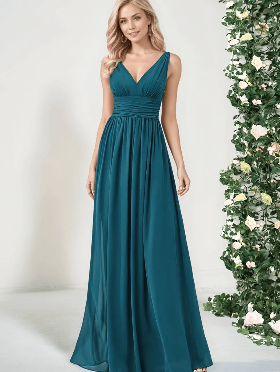 Robe demoiselle d'honneur bleue sarcelle longue