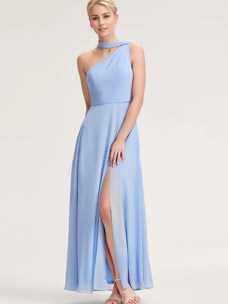 Robe demoiselle d'honneur bleue à une épaule