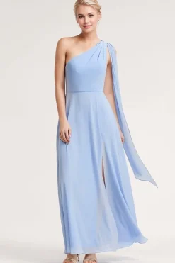 Robe demoiselle d'honneur bleue à une épaule