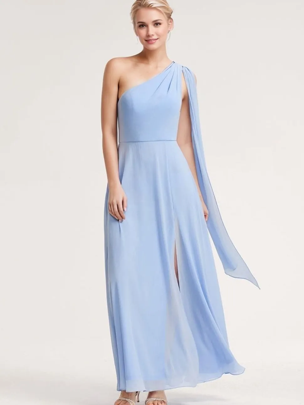 Robe demoiselle d'honneur bleue à une épaule