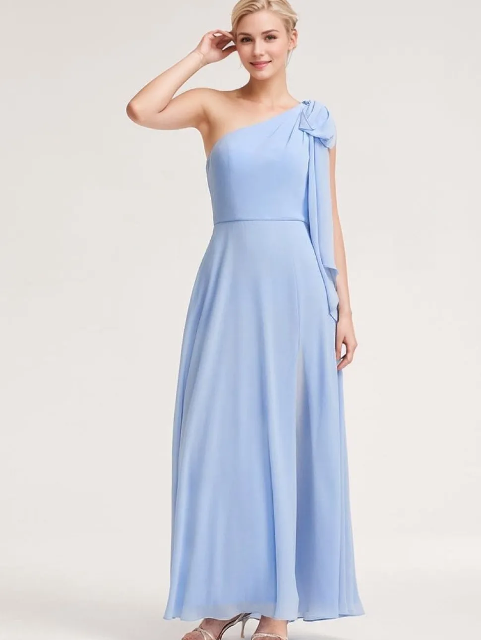 Robe demoiselle d'honneur bleue à une épaule
