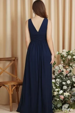 Robe demoiselle d'honneur bleue marine longue