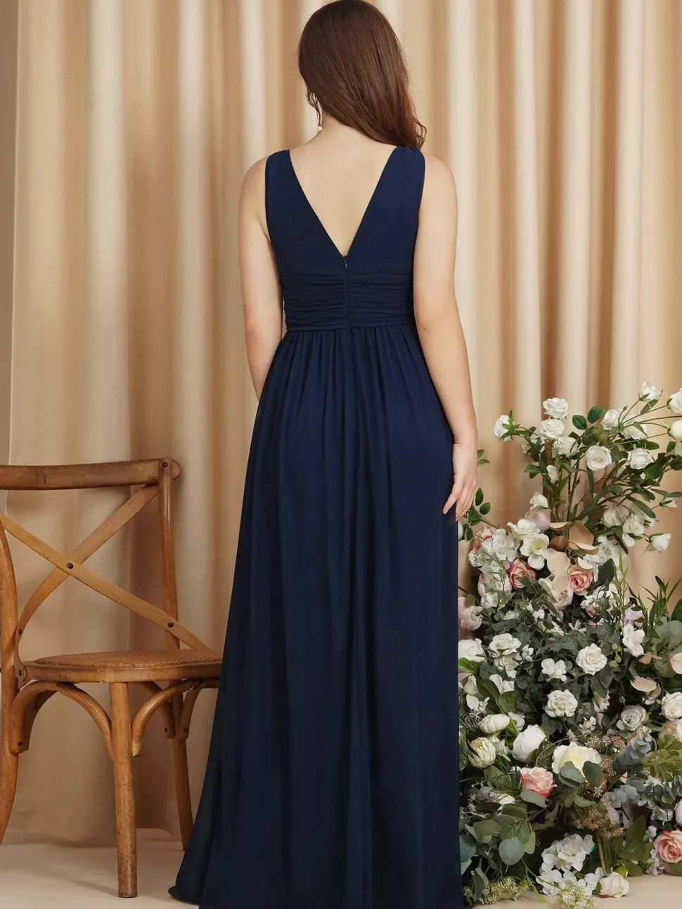 Robe demoiselle d'honneur bleue marine longue