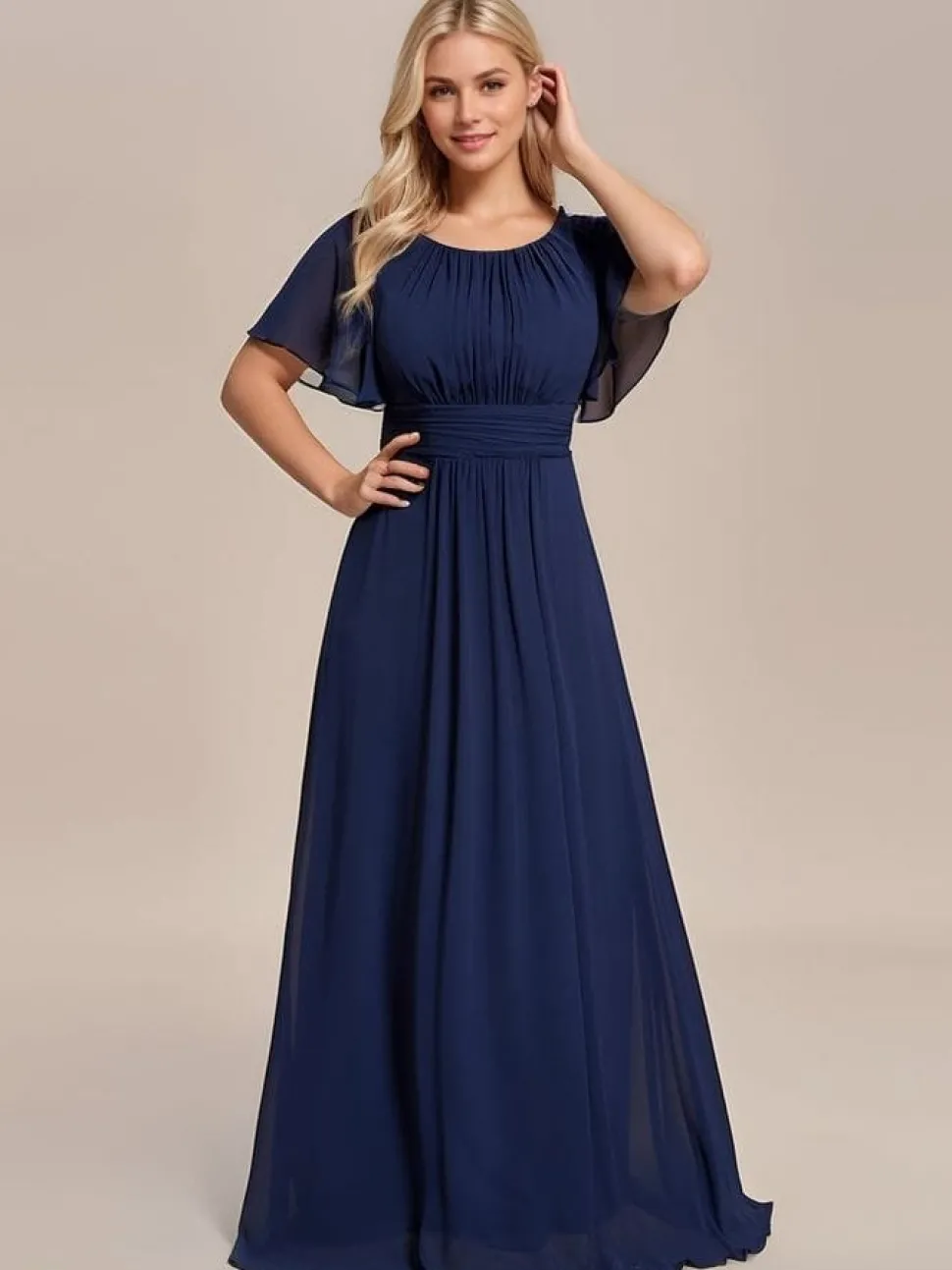 Robe demoiselle d'honneur bleu marine drappée longue