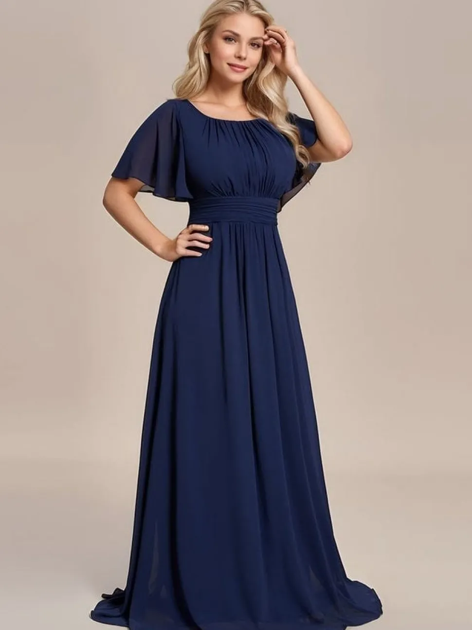 Robe demoiselle d'honneur bleu marine drappée longue