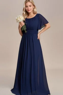 Robe demoiselle d'honneur bleu marine drappée longue