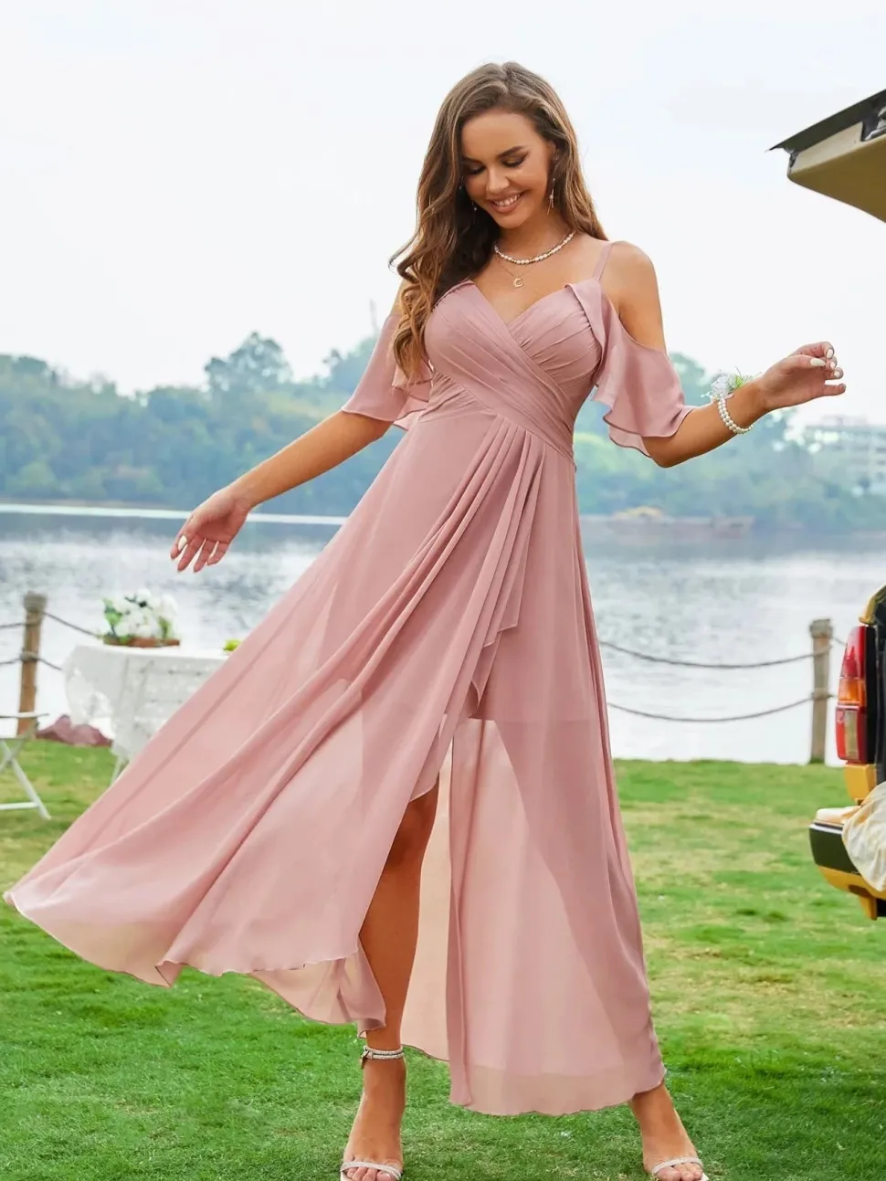Robe demoiselle d'honneur bohème transparente