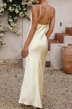 Robe demoiselle d'honneur champagne brettelles spaghetti