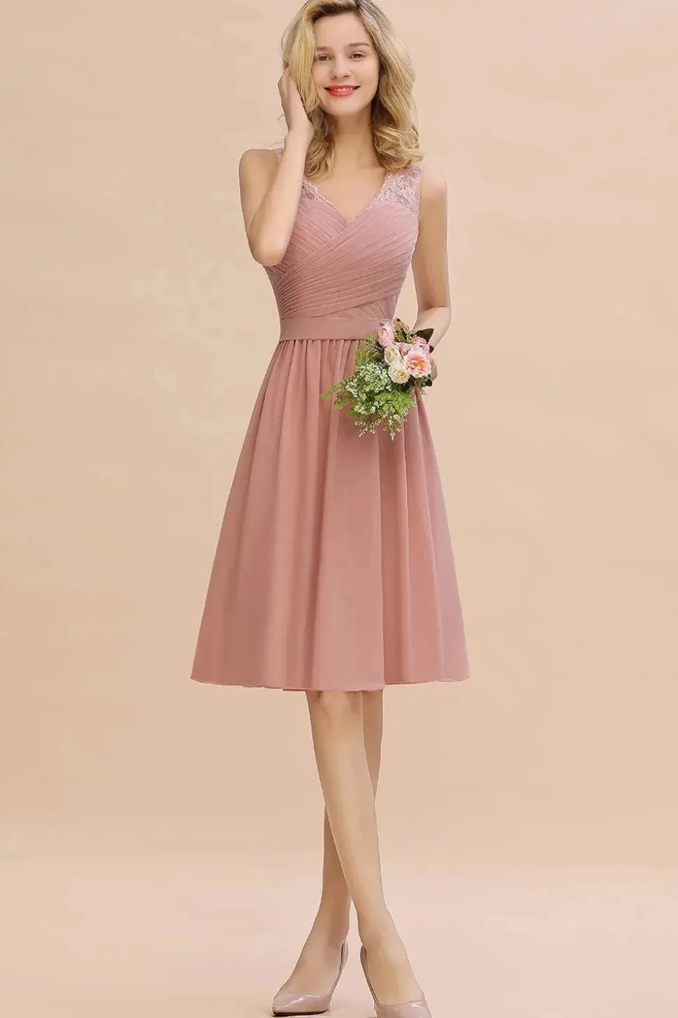 Robe demoiselle d'honneur chic rose poudré