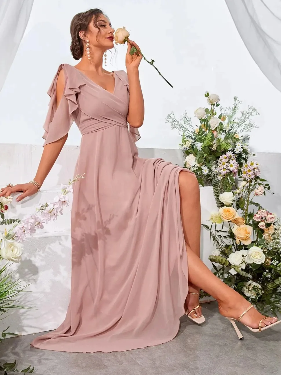 Robe demoiselle d'honneur col en V