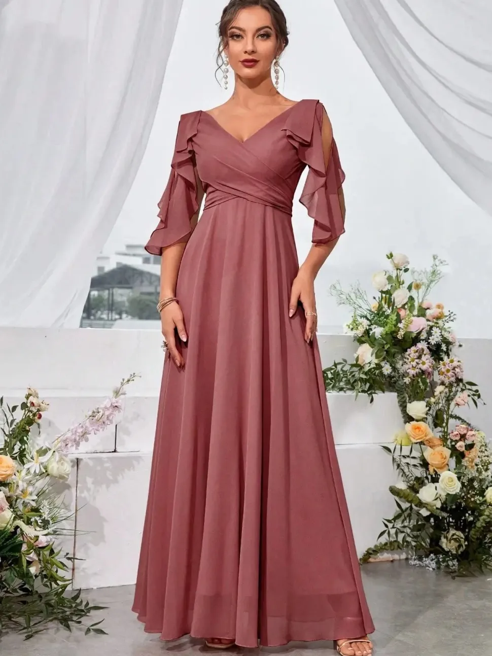 Robe demoiselle d'honneur col en V