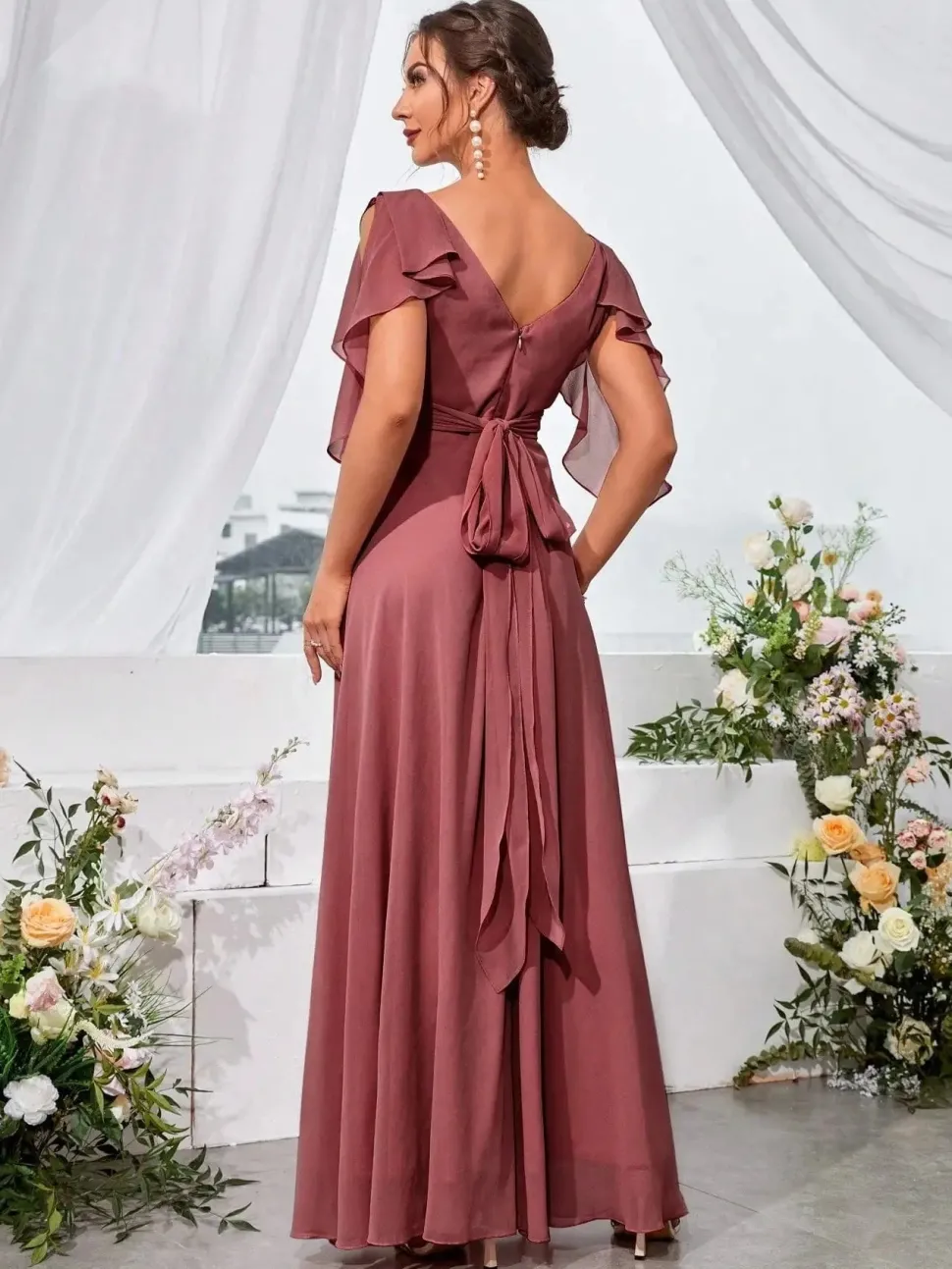 Robe demoiselle d'honneur col en V
