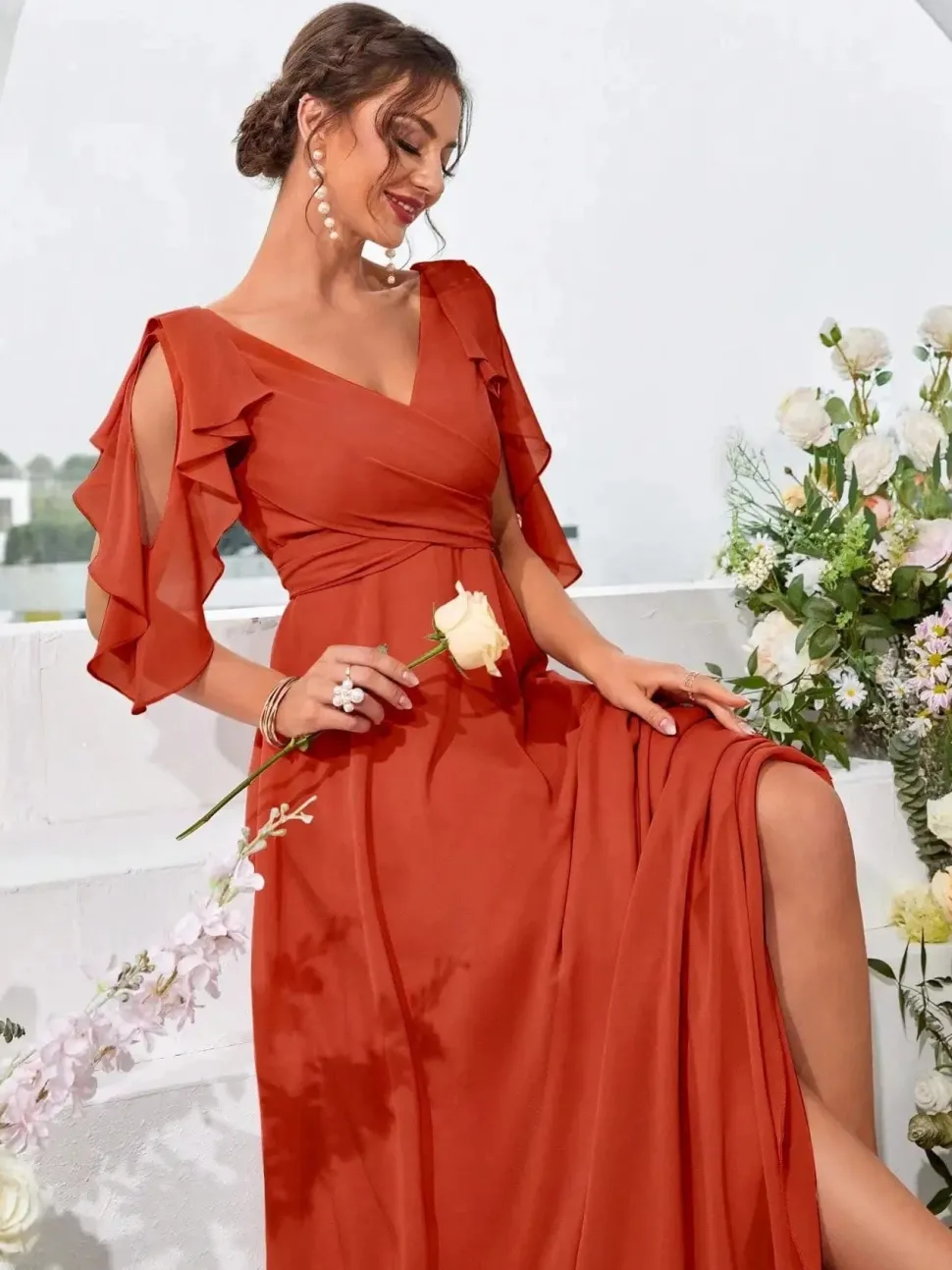 Robe demoiselle d'honneur col en V