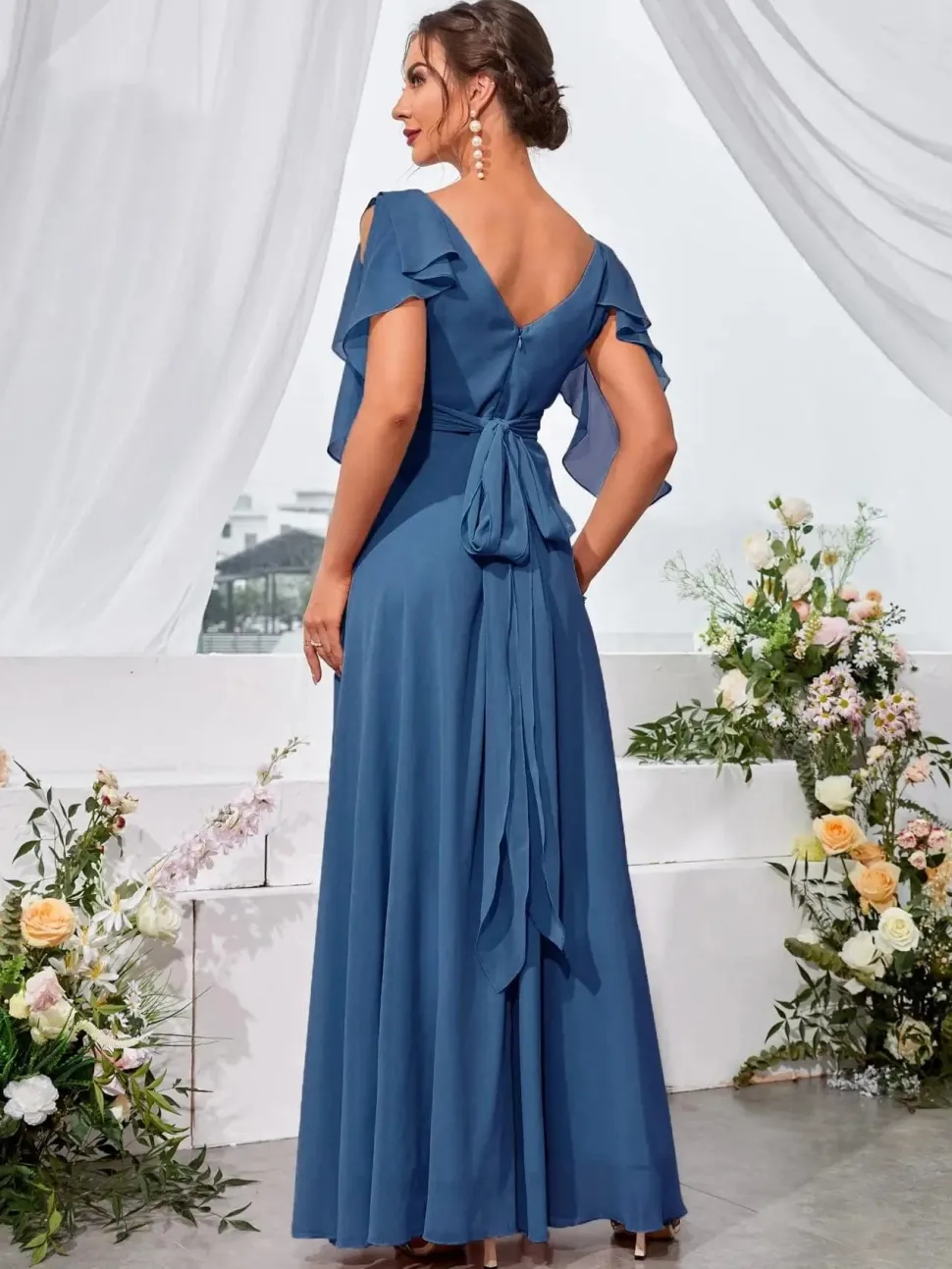 Robe demoiselle d'honneur col en V