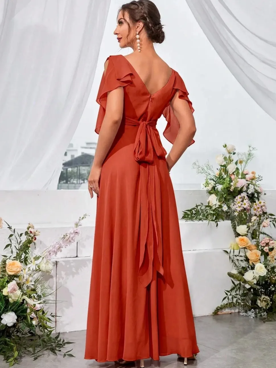 Robe demoiselle d'honneur col en V