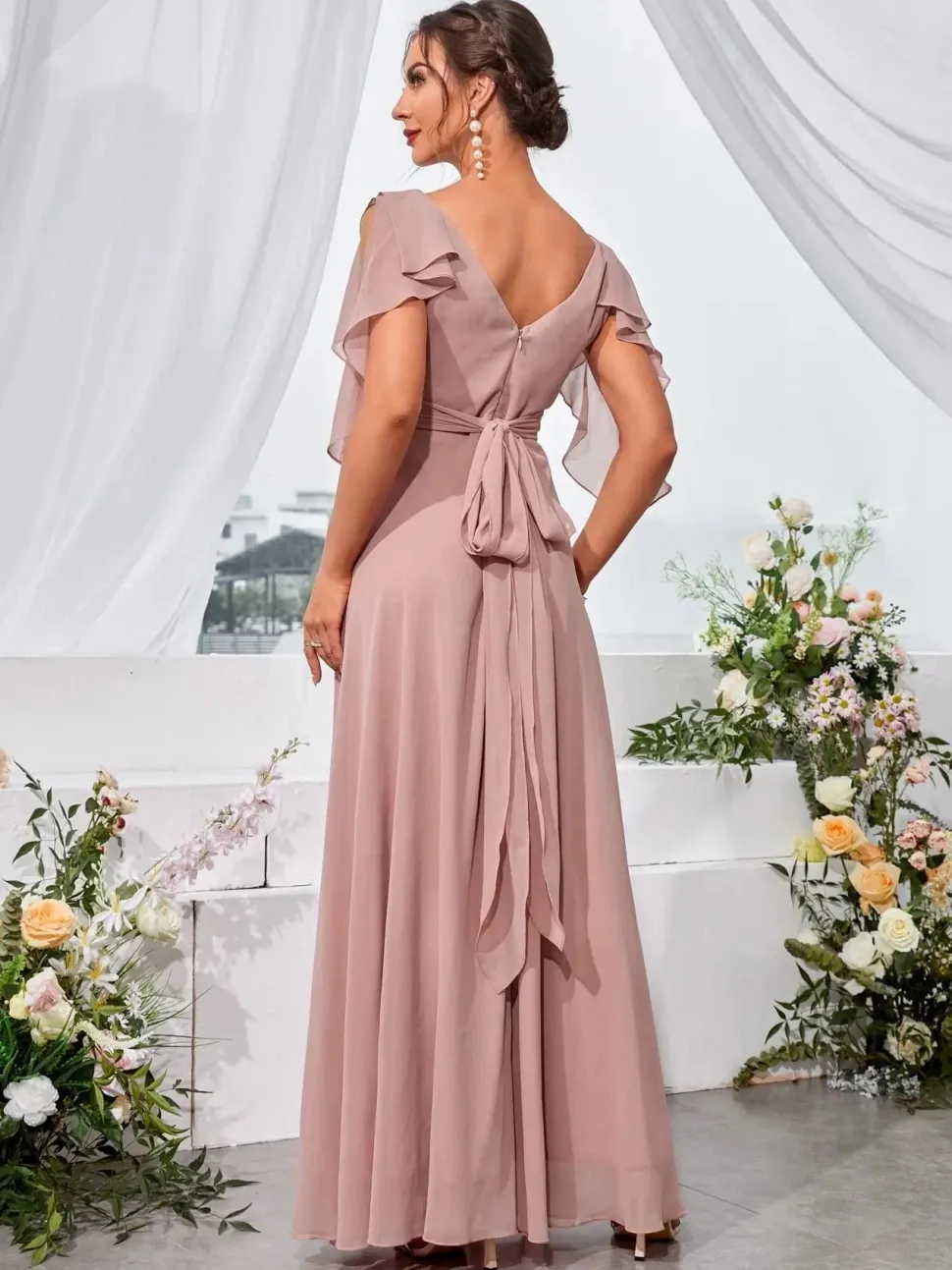 Robe demoiselle d'honneur col en V