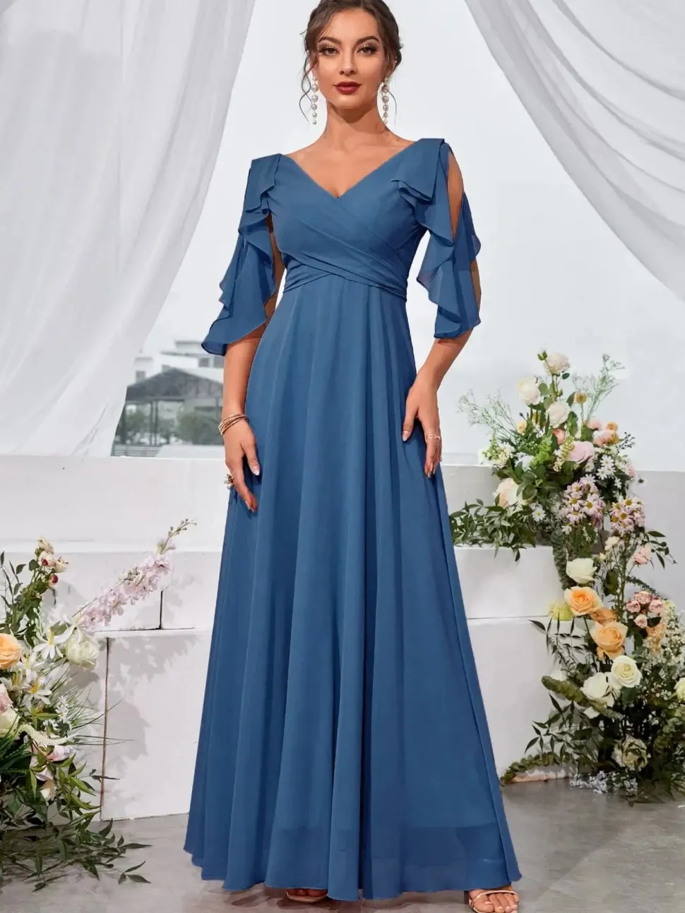 Robe demoiselle d'honneur col en V