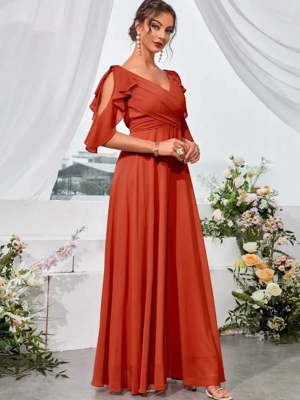 Robe demoiselle d'honneur col en V