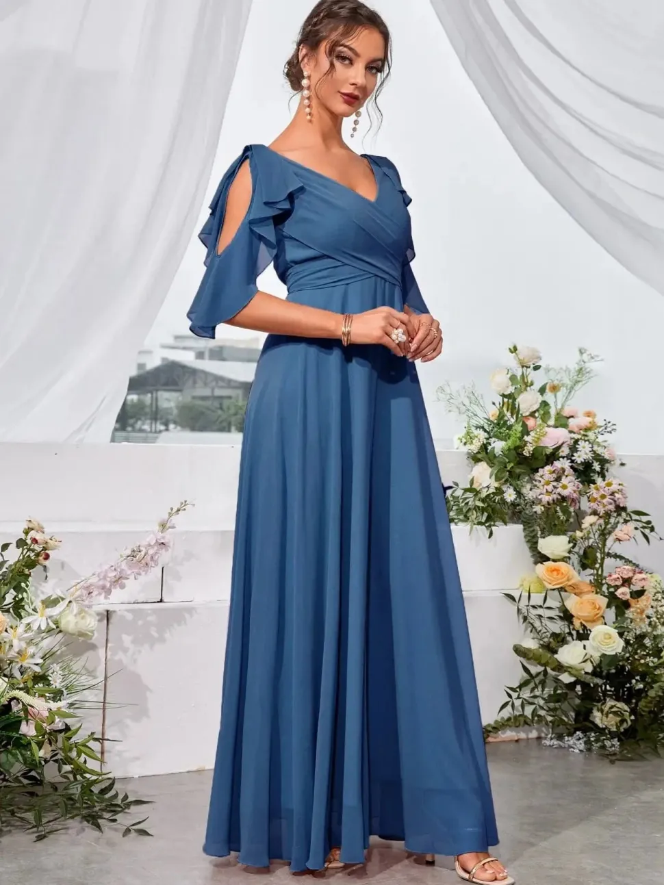 Robe demoiselle d'honneur col en V