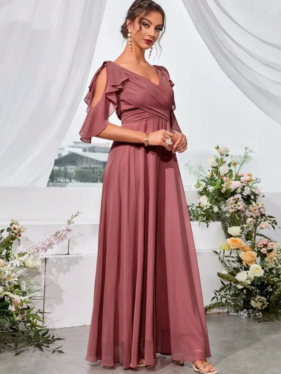 Robe demoiselle d'honneur col en V