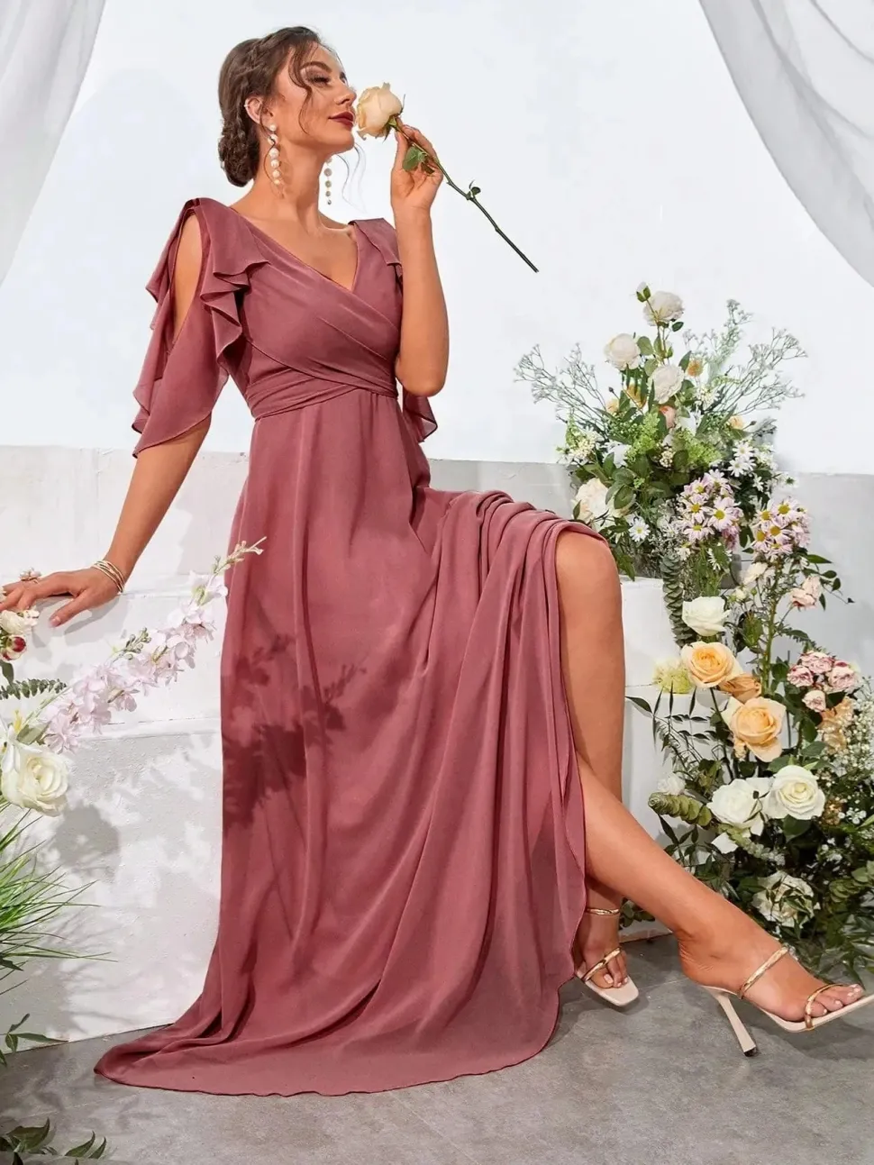 Robe demoiselle d'honneur col en V