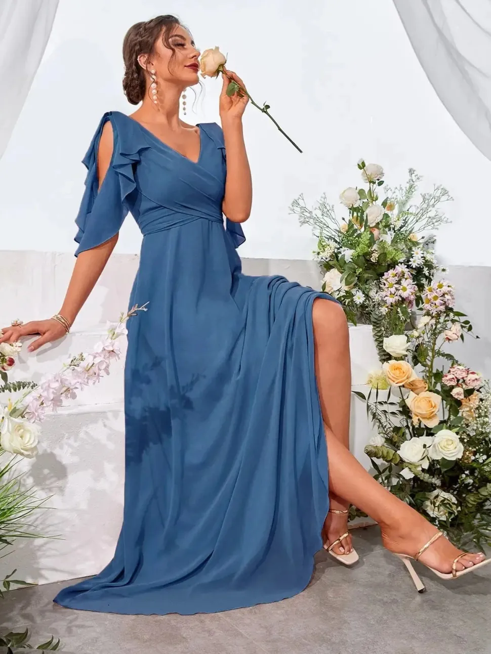 Robe demoiselle d'honneur col en V