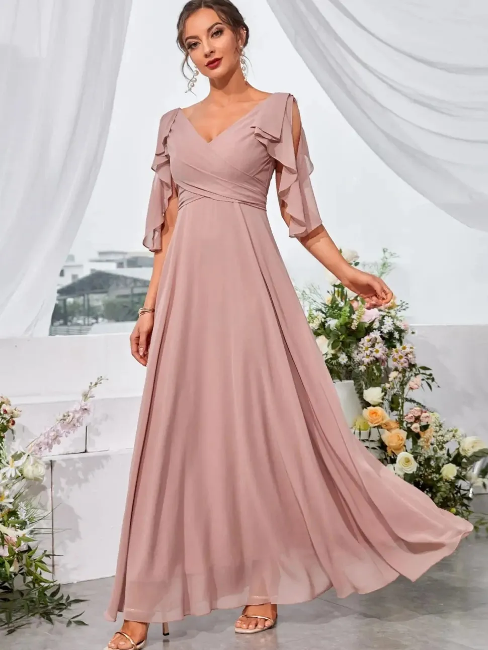 Robe demoiselle d'honneur col en V