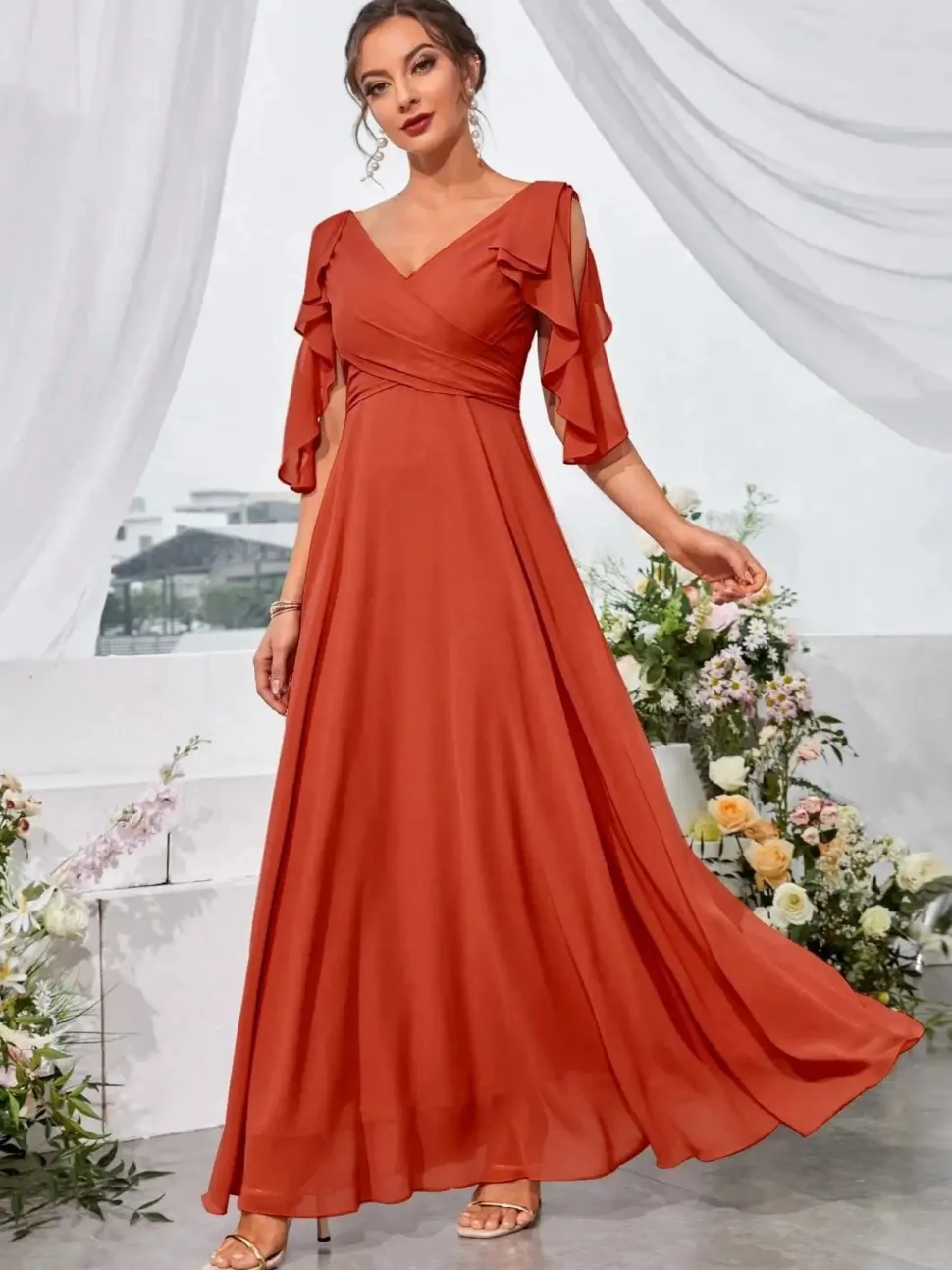 Robe demoiselle d'honneur col en V