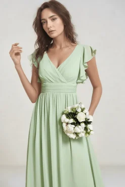 Robe demoiselle d'honneur fluide verte sauge