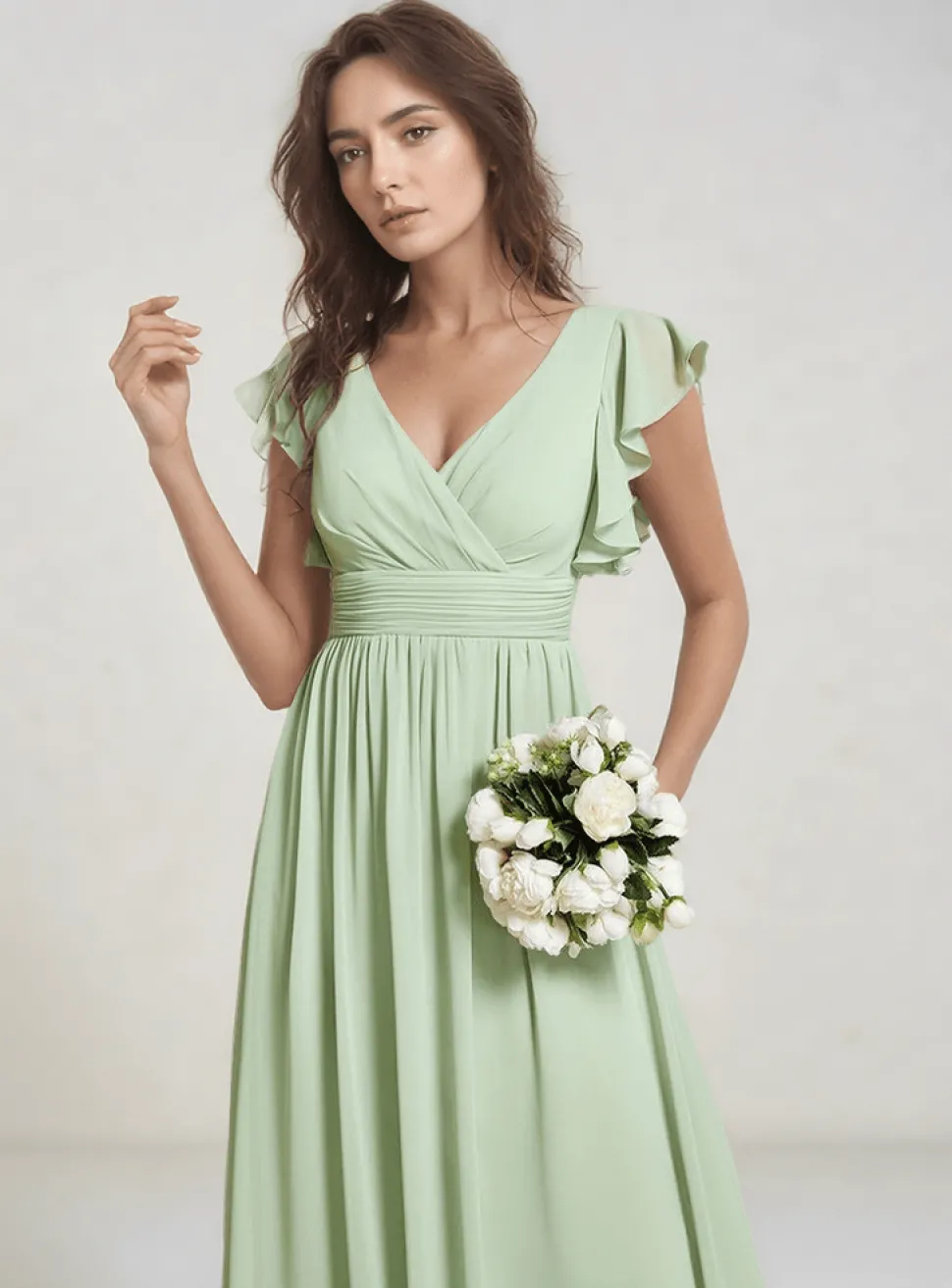 Robe demoiselle d'honneur fluide verte sauge