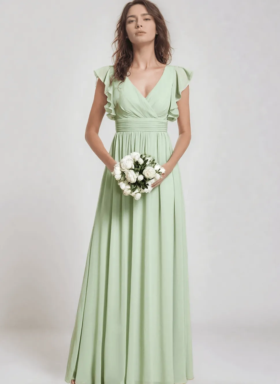 Robe demoiselle d'honneur fluide verte sauge