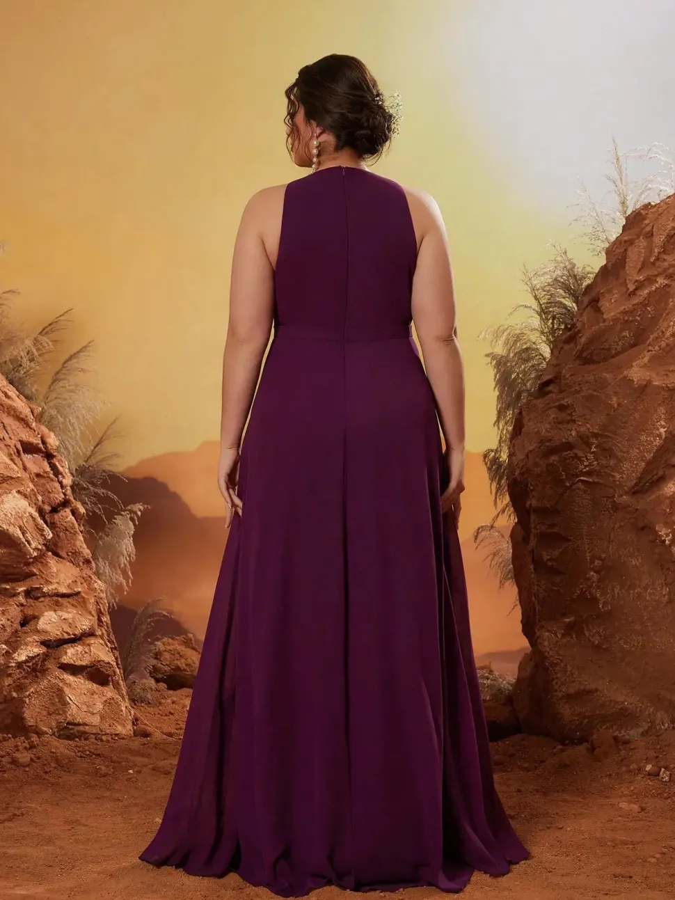 Robe demoiselle d'honneur grande taille violette fluide