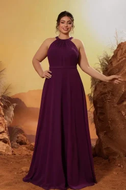 Robe demoiselle d'honneur grande taille violette fluide