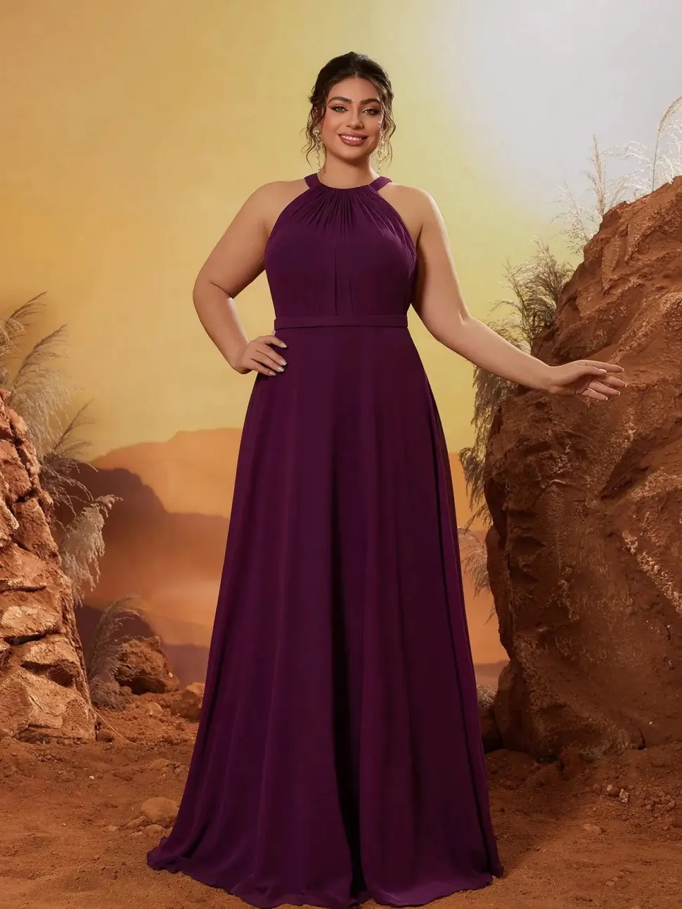 Robe demoiselle d'honneur grande taille violette fluide