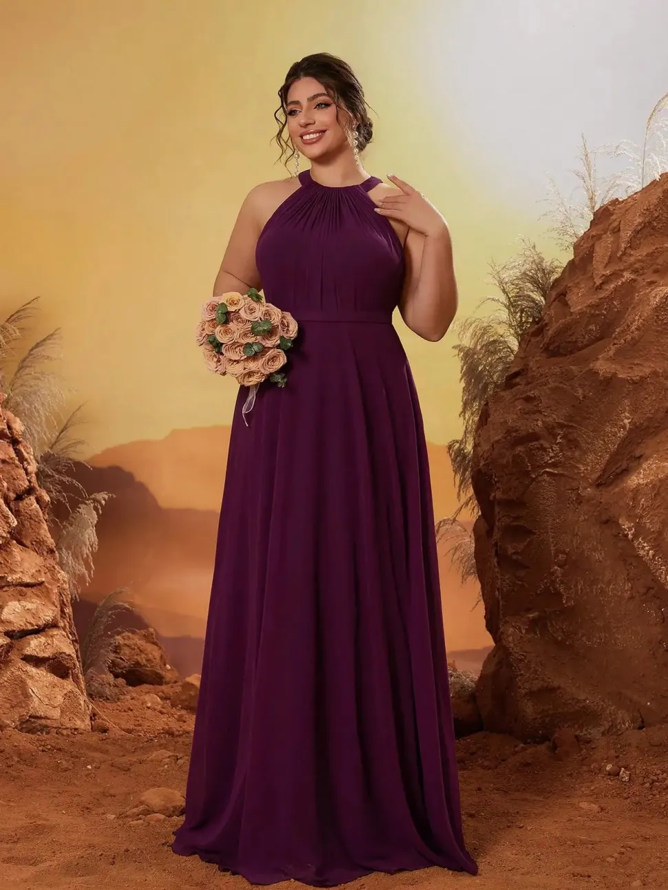 Robe demoiselle d'honneur grande taille violette fluide