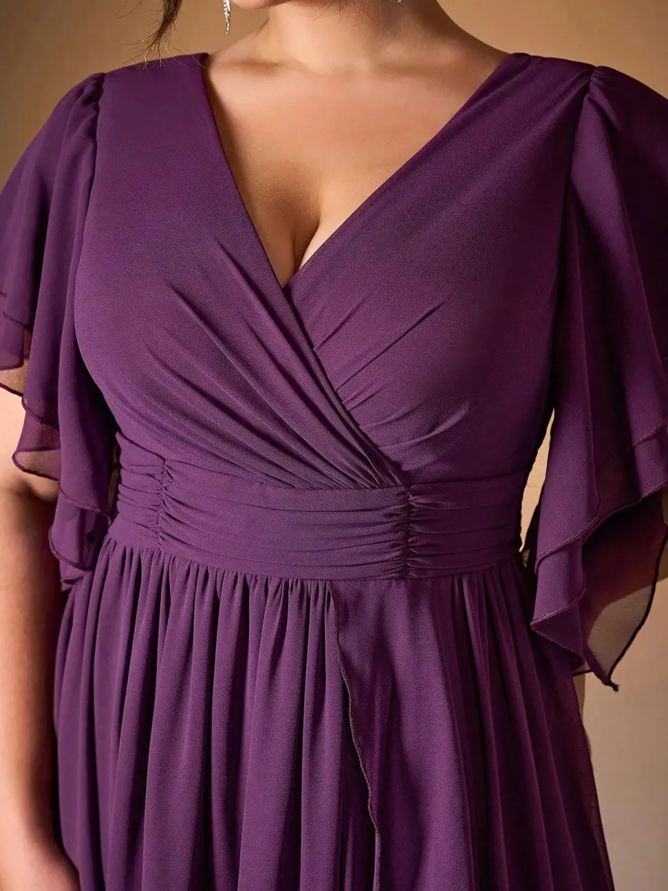 Robe demoiselle d'honneur grande taille fendue violette