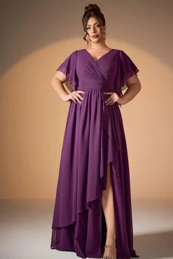 Robe demoiselle d'honneur grande taille fendue violette